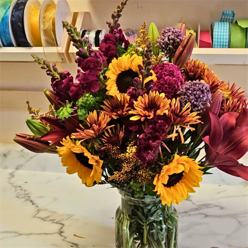 Fall arrangement with sunflowers - Oct 2025 Fall arrangement with sunflowers - Oct 2025
