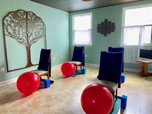 This is our Tree Room where we offer prenatal, mommy and me, and private yoga lessons.