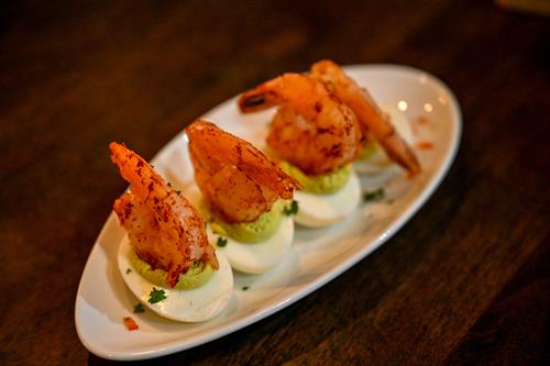 Avocado Deviled Eggs with Shrimp