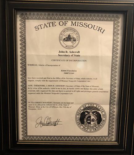 Incorporation with State of Missouri 2019 Incorporation with State of Missouri 2019