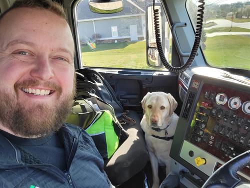 Champ the Service Dog and I completing our CDL Instructor Tests