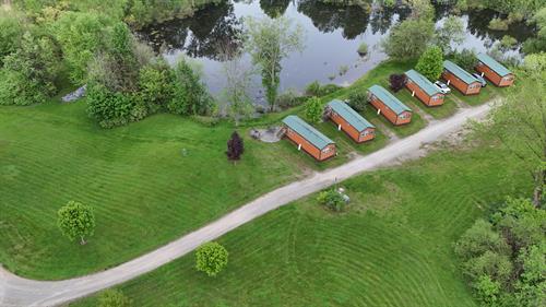 aerial shot of cottages