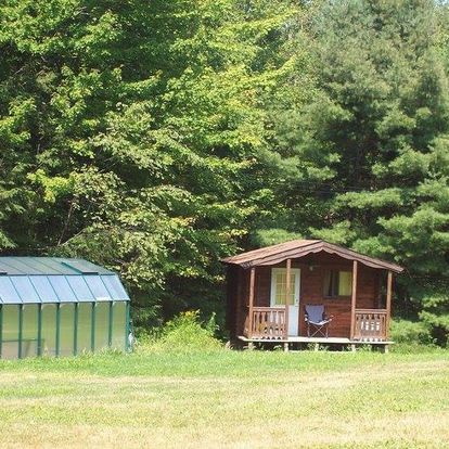 Camp greenhouse and Storytime Log Cabin