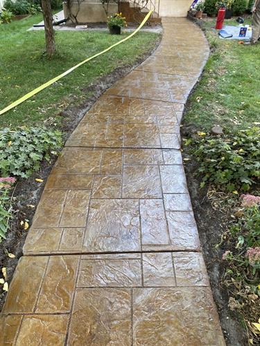 Stamped Concrete Overlay-Ashlar Pattern in Caramel