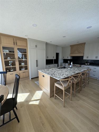 Custom kitchen remodel with mixture of rift cut white oak and painted inset cabinetry. 