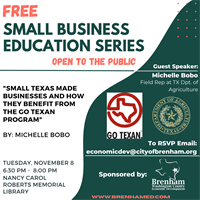 Nov 8th - Free Education Session - GO TEXAN Program