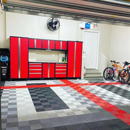 Garage Modular Flooring and Metal Cabinets