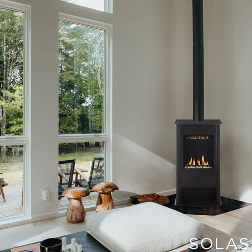 ONE6 FS Freestanding Stove. Shown in Satin Black with a Top Vent.