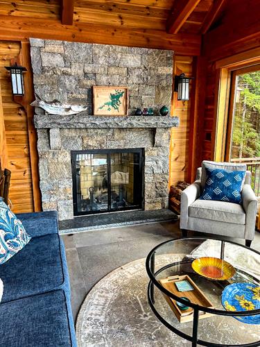 Rustic Stone Veneer Fireplace