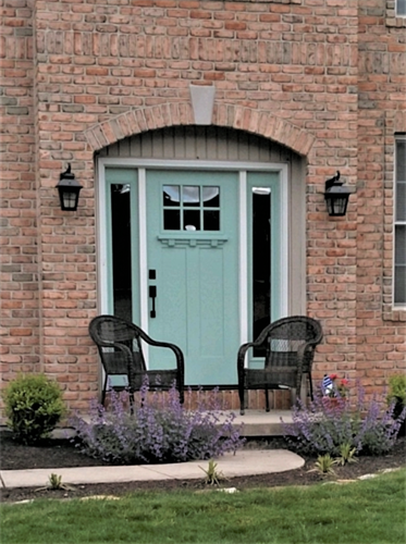 Masonite Heritage Series Door with Clear Glass, Fusion Frame and Finished SW6479 Drizzle Masonite Heritage Series Door with Clear Glass, Fusion Frame and Finished SW6479 Drizzle
