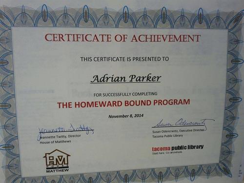 Homeward Bound  Graduation Certificate