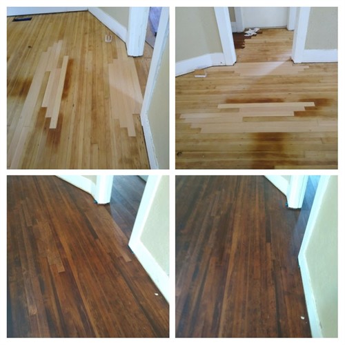 Stain blending new new repairs in old  floor
