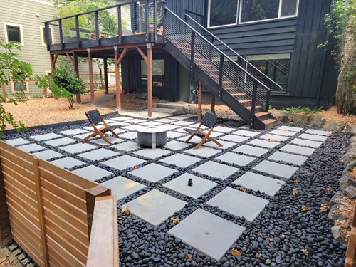 Thoughtfully built deck and hardscape patio creating a functional, low-maintenance outdoor space