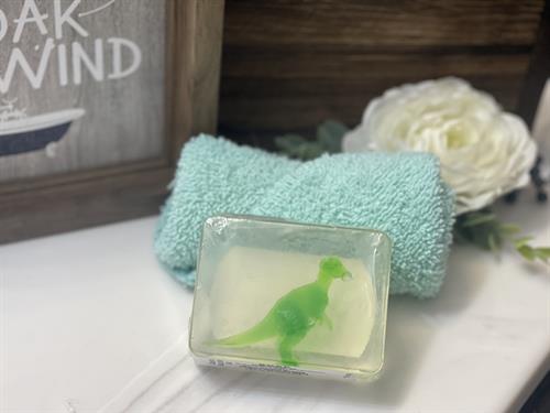 Green dinosaur soap