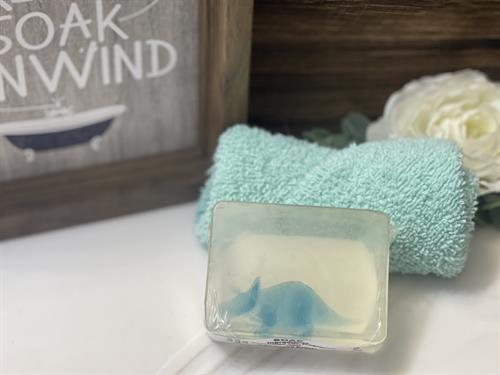 Blue dinosaur soap