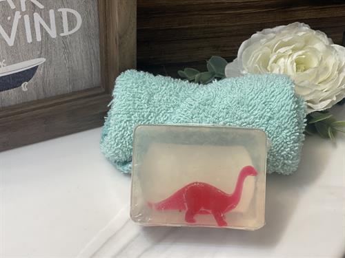Red dinosaur soap