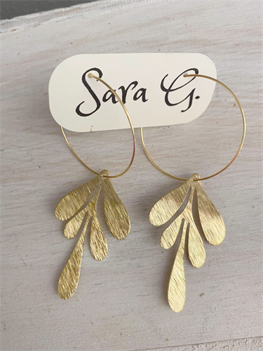 35mm Gold Filled Hoops with Brushed Brass Charm Earrings