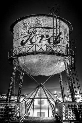 2880x4320 pixels, Actual print will not have watermark. Black and White_Water Tower on top of old Ford Model-T manufacturing Building on 15th and Cuming street in Omaha, NE.