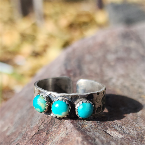 3 Stone Turquoise adjustable Ring in Sterling Silver