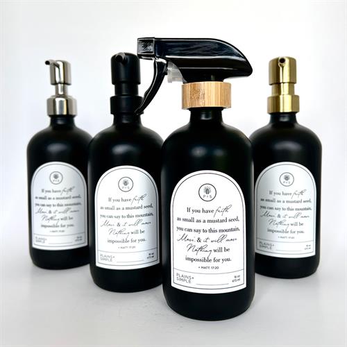 Black Glass Gratitude Bottles, Mustard Seed