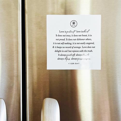 Scripture cling on a fridge.