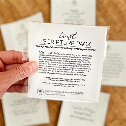 Trust Scripture Pack Sticker Clings, reusable window clings that cling to any smooth surface. 5 verses per pack.