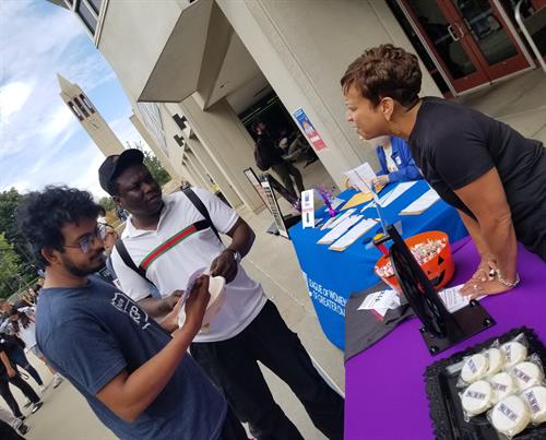 Michella, Community Liaison speaks with students during Constitution Week.