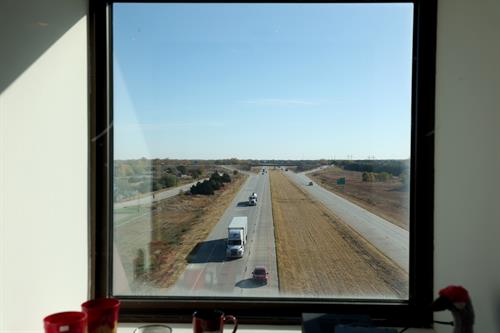 This window looks down on I-80 as it goes under the Archway.  