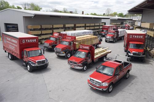 Tague Lumber's shiny fleet of red trucks can delivery what you want, where you want it!