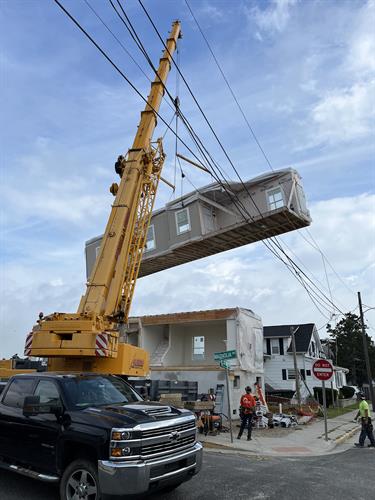 Construction of a modular home in progress.