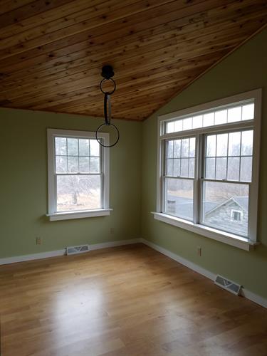 Maple Hardwood Floors with T&G Cedar Ceiling, Craftsman Style Boxsill Window Trim