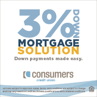Looking for a home? Need a flexible, low-down payment option? Consumers has a unique program to get you in your home faster and with less money out of pocket—it’s our 3% Mortgage Solution.