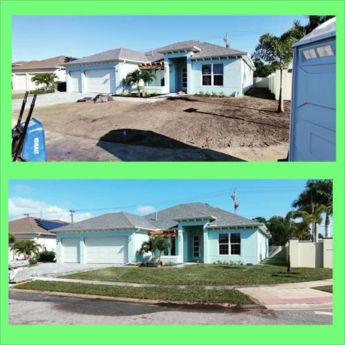 Before and after a landscape installation for a DiPrima Custom Home