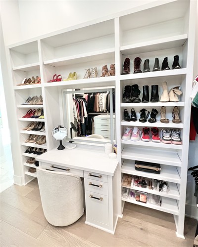 Shoes and vanity areas organized for function and efficiency 