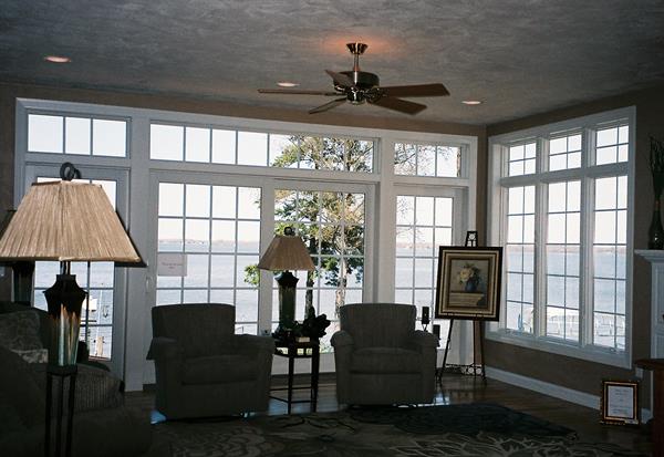 Lake View Living Room with Transom Windows