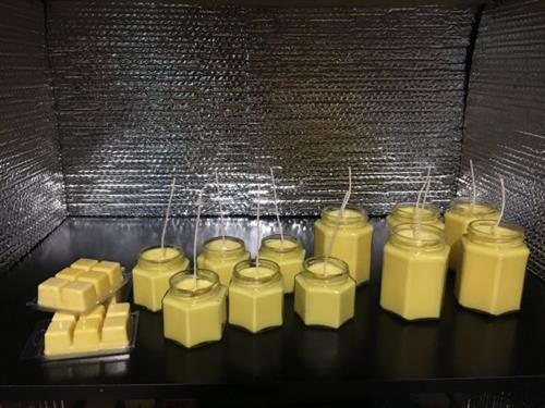 Candles available in 9 oz. and 4 oz. hex glass containers! 3 oz wax melts also available!