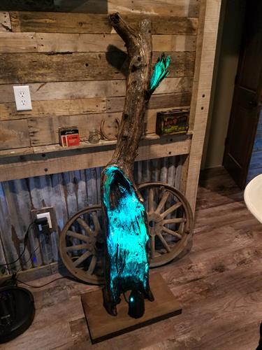 LED log decoration with color change options and remote control $275