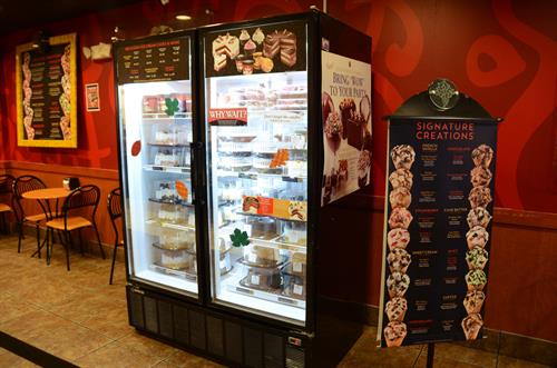 Choose from our wide selection of Signature Ice Cream Cakes, Pies, Cupcakes, and Cookie Sandwiches, all made in our store!