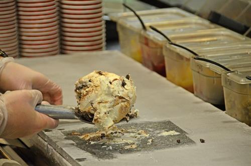 Creations made by choosing your favorite toppings, mixed into the ice cream on our frozen granite stone!