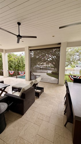 Motorized screen inside porch view