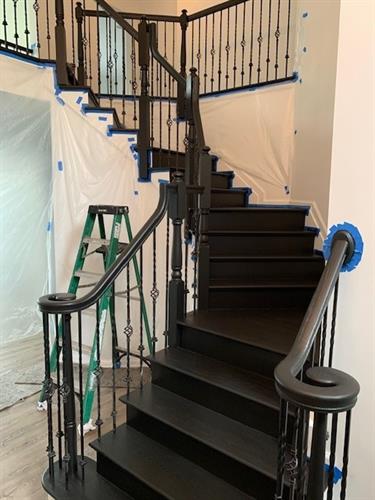 Staircase and Railings Sanded, Stained, Painted and Finished