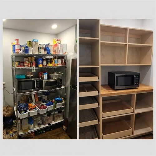 Pantry before on left- pantry customized on the right 