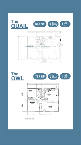 The Quail & Owl ADU Prefab modular for Santa Cruz California: Floor Plans.  Accessory Dwelling Unit CA.