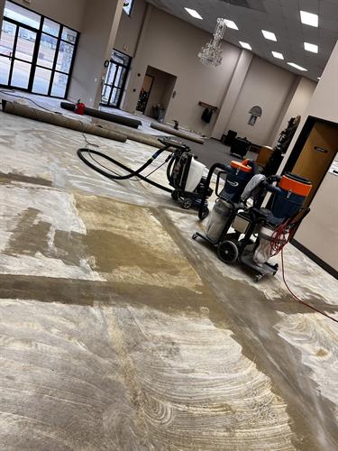 This is a commercial building with 3,000 sqft of carpet and 1,500 sqft of tile to remove and grind.