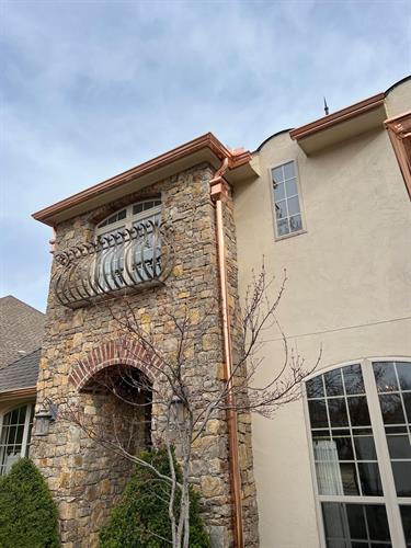 5” Copper K Style Gutters w/ 4” Round Spouts