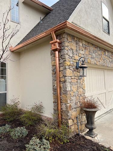 5” Copper K Style Gutters w/ 4” Round Spouts & Collector Head