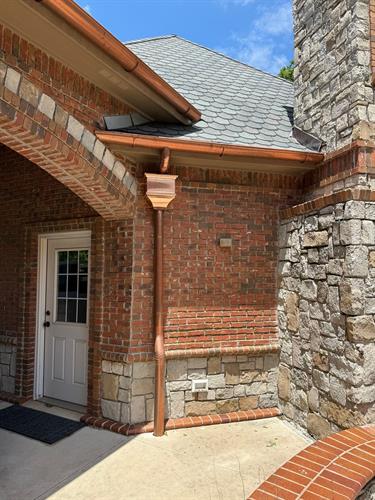 6” Copper Half Round Gutters, 4” Round Spouts & Collector Head