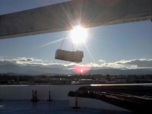 Morning Crane pick of HVAC unit