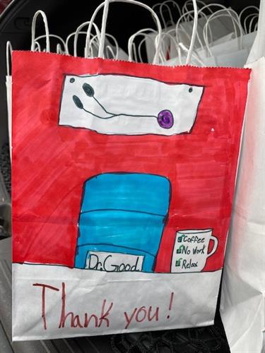 Kids designed and filled beautiful bags for INOVA Fairfax Hospital staff