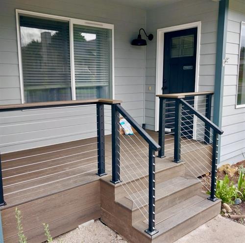 Front to match, reframe, composite decking, cable railing